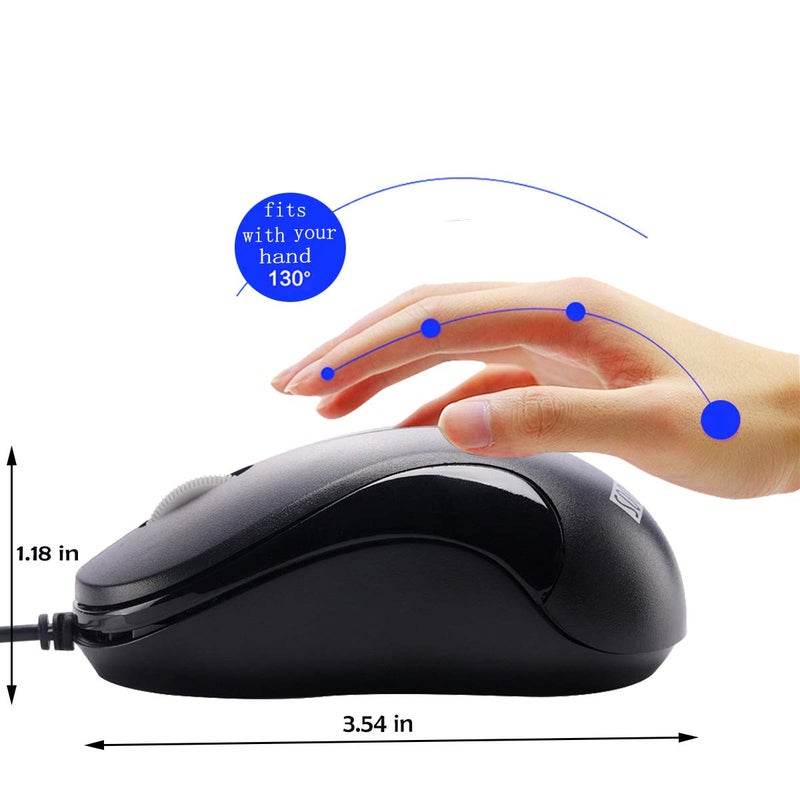 SOON GO Mini USB Wired Mouse for Laptop, Office, Business, Notebook, MacBook, Desktop, Chromebook, PC - Black - Image 2
